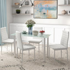 5-tlg. Essgruppe Sitzgruppe Esstisch mit 4 Stühlen, modernes Design, Glastisch, Weiß