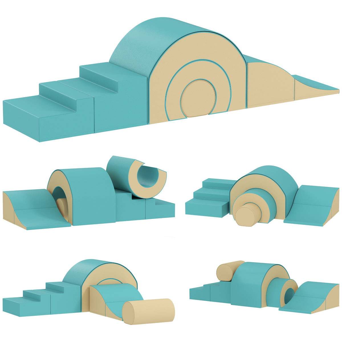 5-teiliges Softbaustein-Set f¨¹r Babys & Kleinkinder, Schaumstoff, Kunstleder, 5 kreative Formen, Indoor-Set zum Klettern, Krabbeln, Spielen, Gr¨¹n