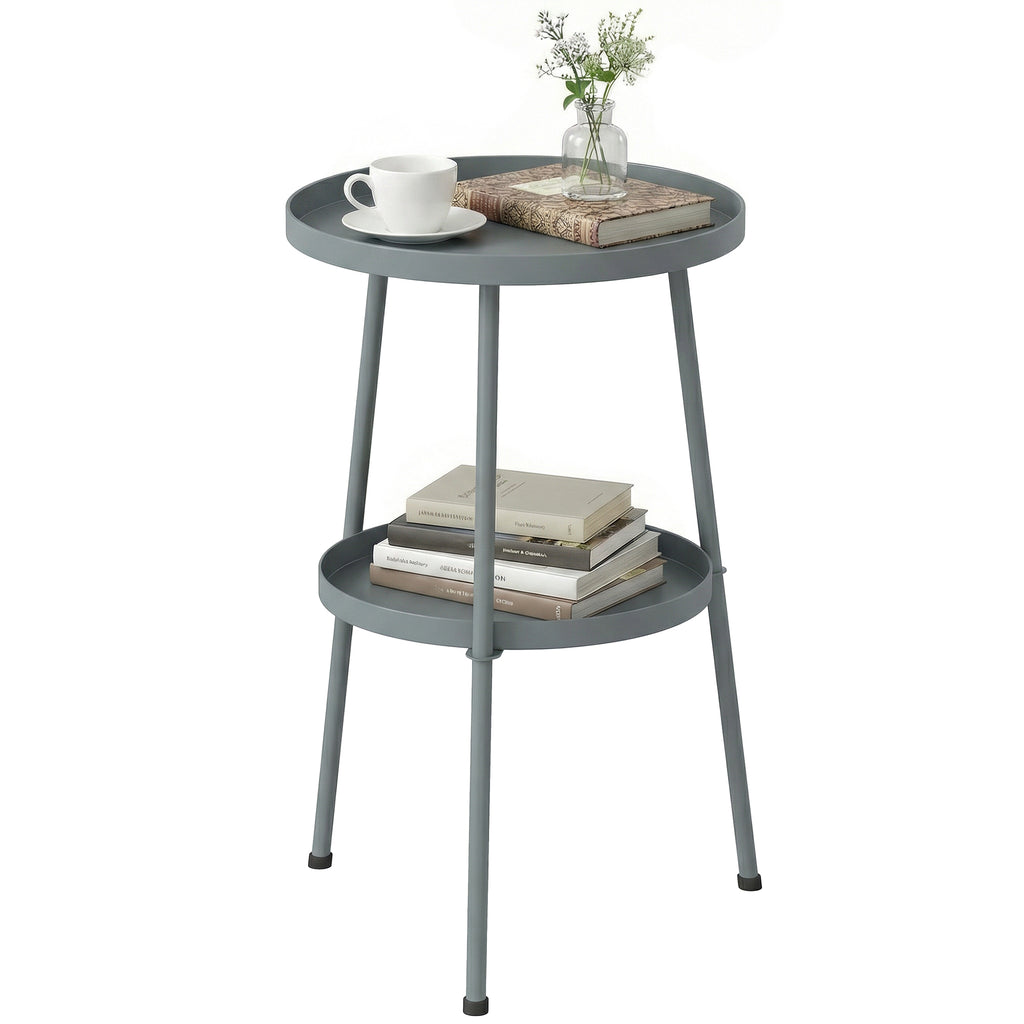 Beistelltisch Ø36 cm, Balkontisch aus Metall Esstisch Outdoor, rund Terrassentisch für Garten Terrasse Balkon Dunkelgrau