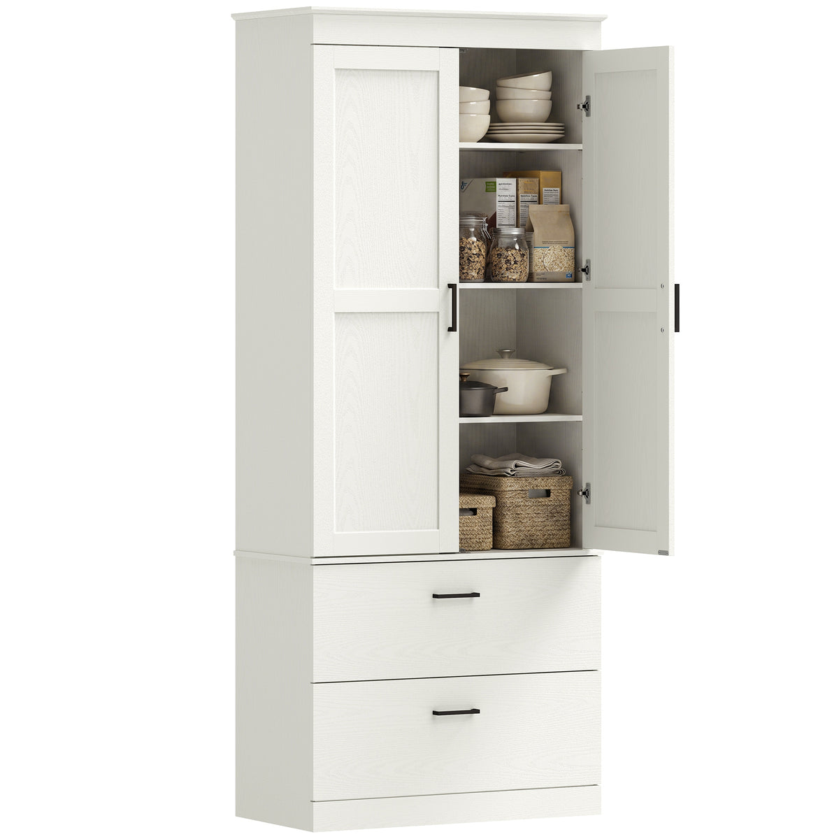 Küchenschrank, Hochschrank 2 Schubladen 75x39x178 cm Cremeweiß