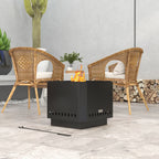 Smokeless Fire Pit, 48 cm Portable Wood Burning Firepit, Square Metal Bonfire Stove with Poker, Black
