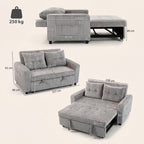 2-Sitzer Sofabett, Cordbezug, zum Schlafsofa umwandelbar, 2 Kissen, Seitentaschen, 157 x 190 cm, Hellgrau