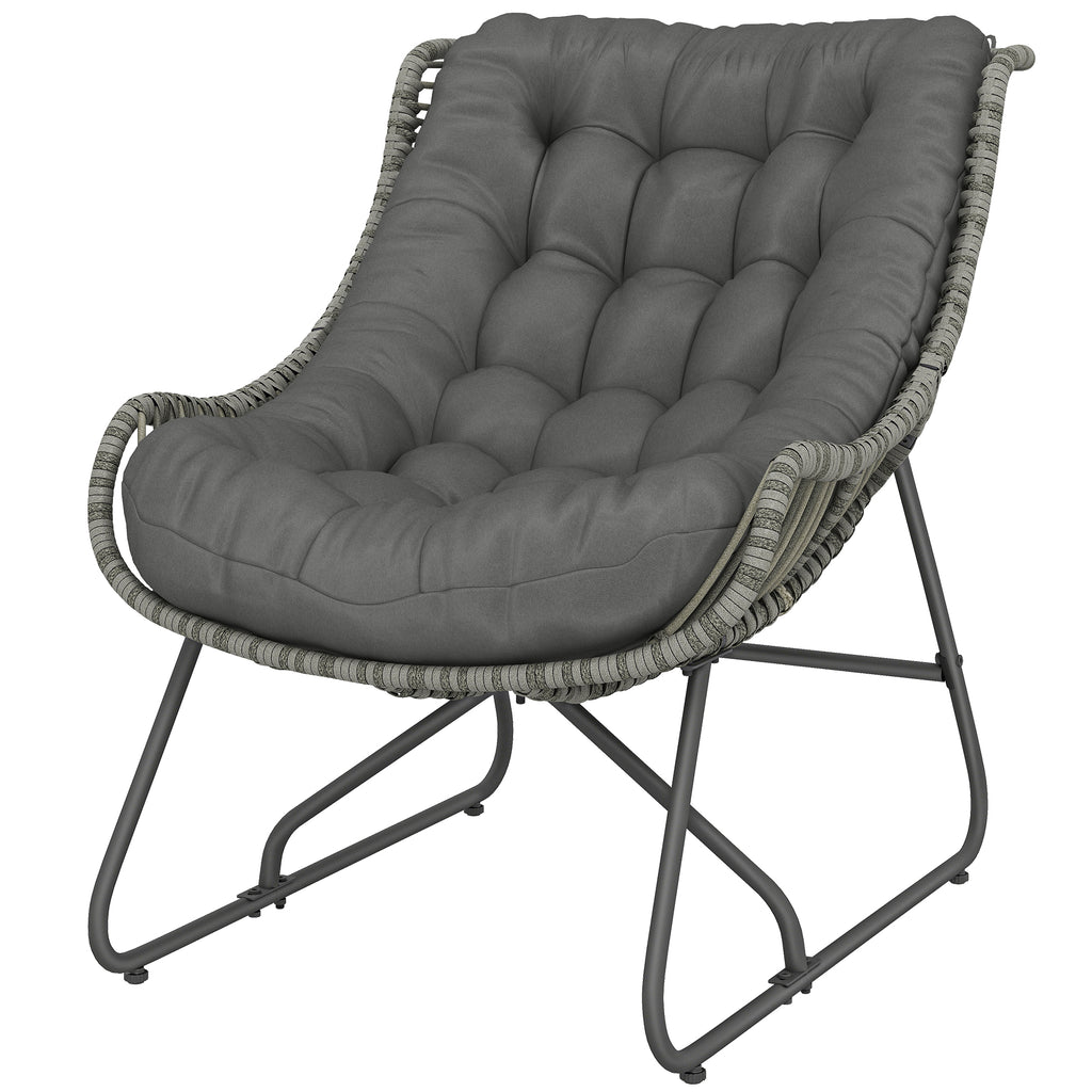 Rattansessel mit Kissen Bänder, gepolsterter Outdoor Sessel aus Polyrattan, Korbsessel bis 120kg