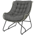 Rattansessel mit Kissen Bänder, gepolsterter Outdoor Sessel aus Polyrattan, Korbsessel bis 120kg