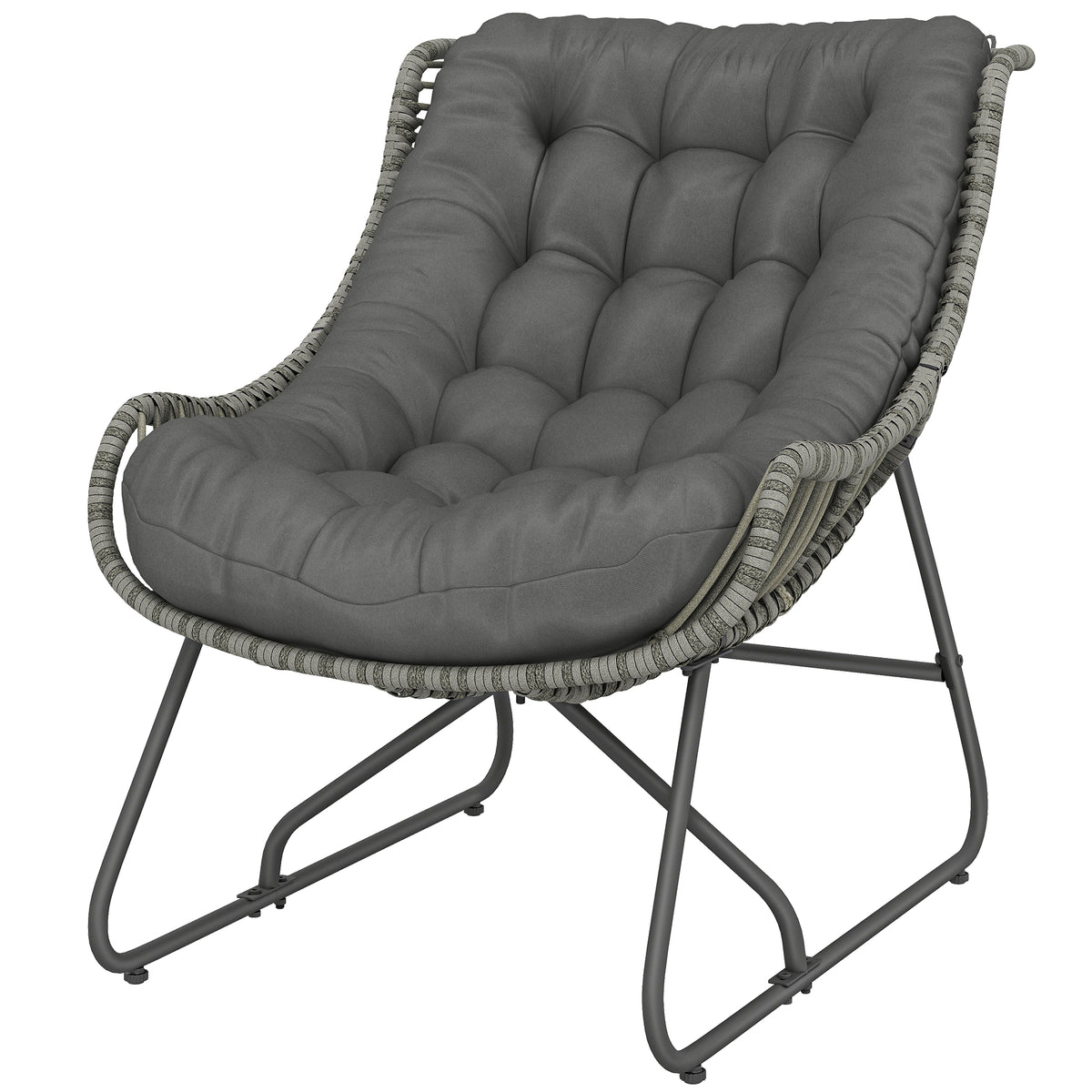 Rattansessel mit Kissen Bänder, gepolsterter Outdoor Sessel aus Polyrattan, Korbsessel bis 120kg