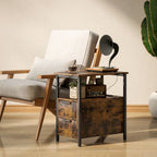Beistelltisch mit Aufladestation, USB-Anschl¨¹ssen, Steckdosen, 2 Schubladen und Regal f¨¹r Wohnzimmer, Schlafzimmer