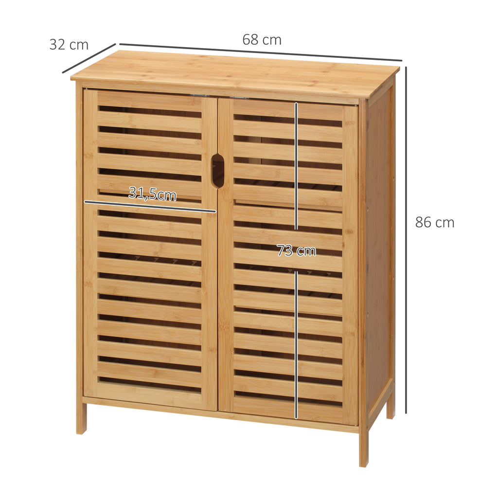Badezimmerschrank, Bambusschrank mit Lamellendesign f¨¹r Badezimmer, Flur, kompakte Gr??e, viel Stauraum, Naturholz