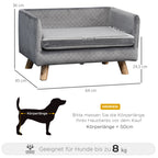 Hundesofa Hundebett Hundecouch aus Samt mit Rückenlehne, Holzbeine, Kissen, Katzensofa mit weicher Polsterung, für kleine Hunde 64 x 45 x 36 cm Dunkelgrau