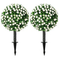 Artificial Rose Topiary UV Resistant, 2-Pack Fake Plants, 55 cm, White