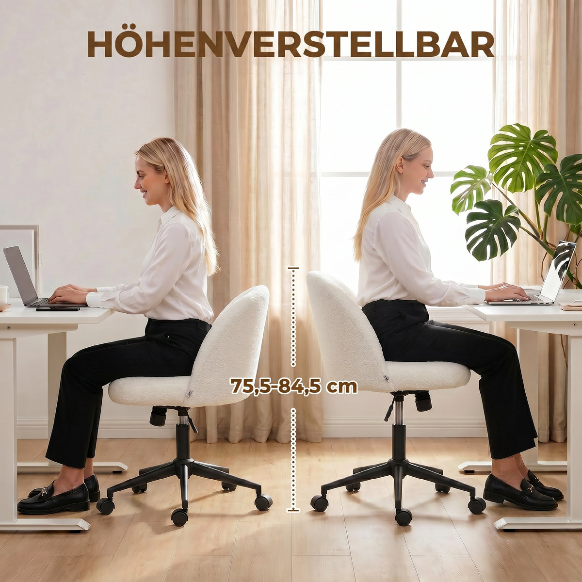 Schreibtischstuhl, Höhenverstellbarer Drehstuhl, Bis 120 Kg, Creme