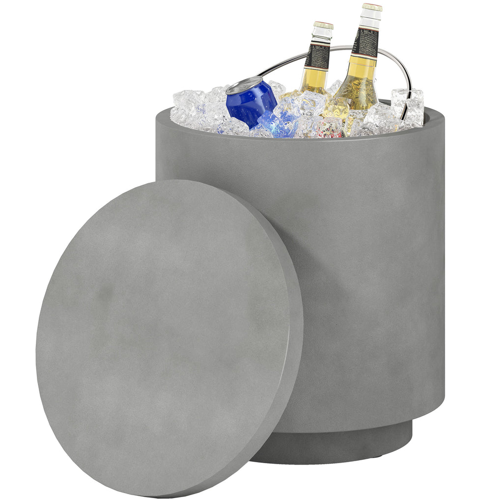 Outdoor-Tisch, Beistelltisch mit K¨¹hler, Eiseimer, Hellgrau