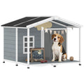 Hundehütte wetterfestes Erhöhtes Hundehaus aus Holz mit Asphaltdach, Terrasse, für mittelgroße Hunde 103x107x83,5cm Grau