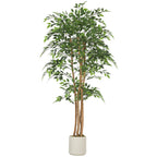 180cm Artificial Ficus Tree, Fake Potted Tree with Solid Wood Trunk and Pot for Indoor, Green