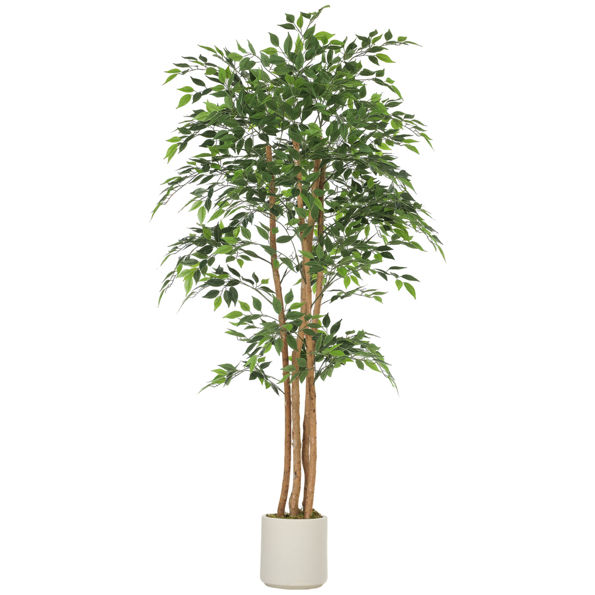 180cm Artificial Ficus Tree, Fake Potted Tree with Solid Wood Trunk and Pot for Indoor, Green