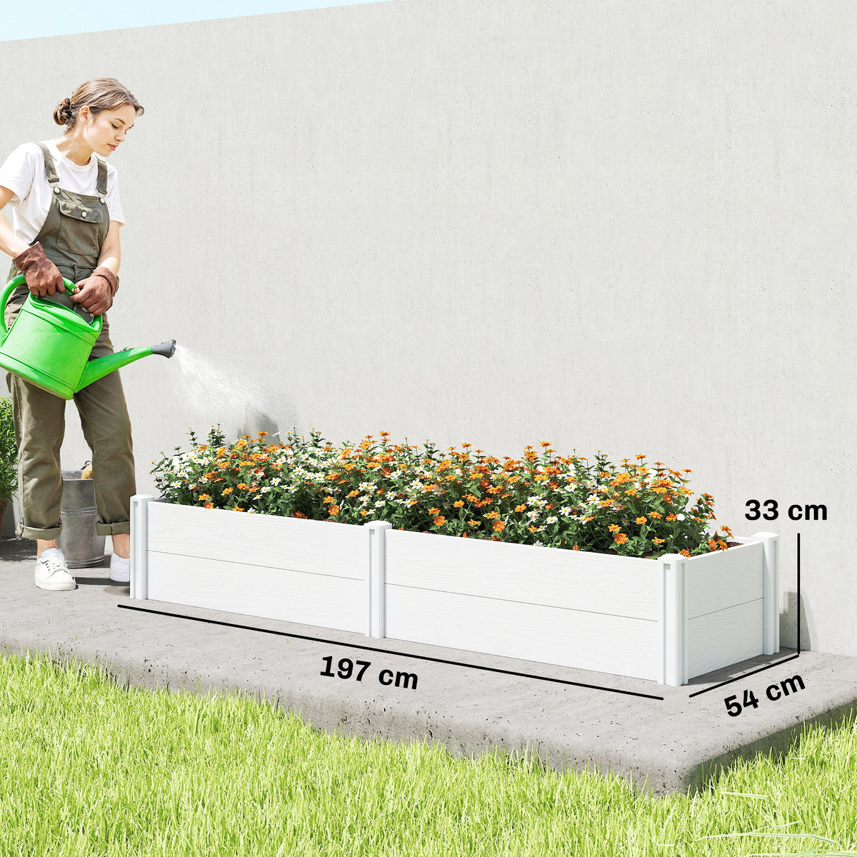 Hochbeet Kunststoff, Steckbar Pflanzbeet mit DIY-Montage Frühbeet 197 x 54 x 33 cm Weiß