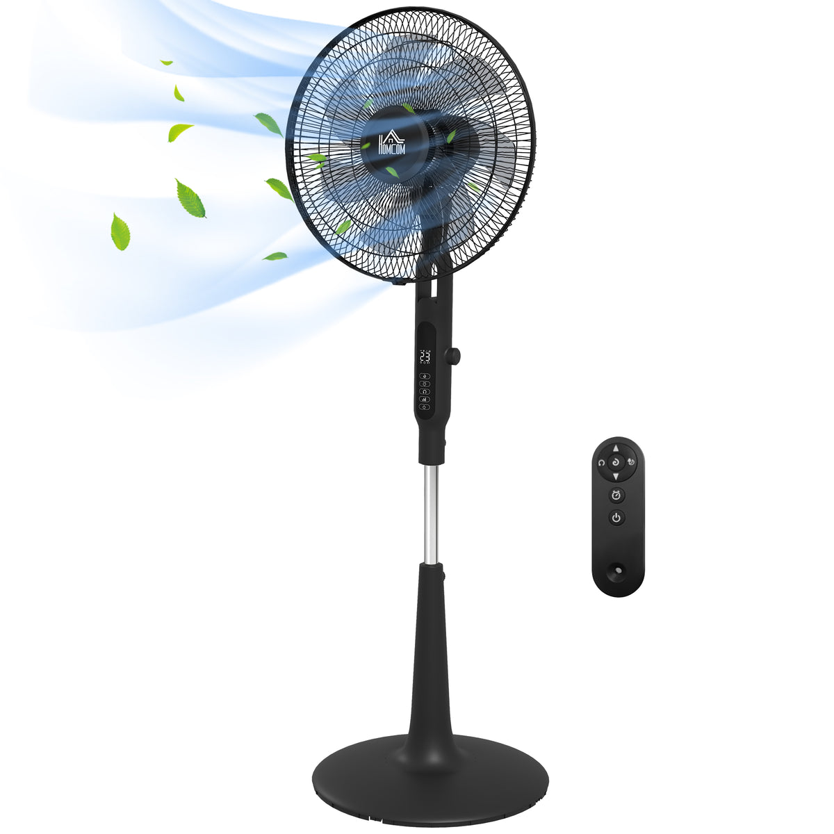 Standventilator leise mit Fernbedienung, 3 Modi, 28 Geschwindigkeiten, Mückenschutz & Oszillation, Schwarz