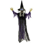 183 cm Life Size Halloween Animated Hanging Witch with Glowing LED Eyes, Spooky Witch Scary Halloween Decorations, Battery Operated, Indoor Party Props