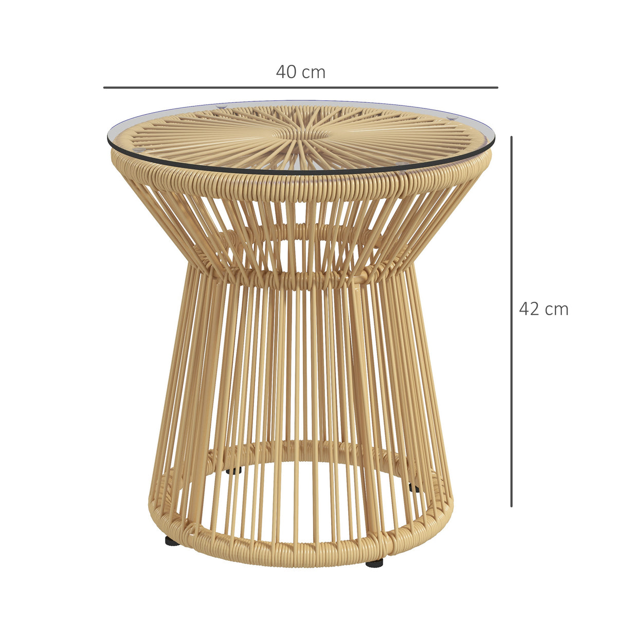 Outdoor-Beistelltisch Gartentisch Rattan-Beistelltisch, Glasplatte, PE-Rattan, 40 cm x 40 cm x 42 cm Beige