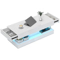 Wohnzimmertisch mit Schubladen und LED-Lichtern, moderner Sofatisch mit offener Ablage, Couchtisch, Spanplatte, Wei?