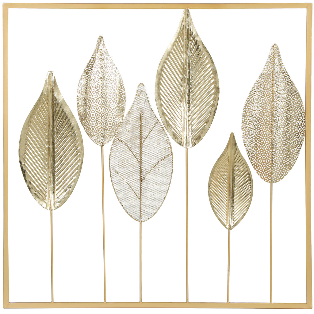Metallrahmen mit Blattdesign, Wandschmuck, moderner Stil, Goldfarben