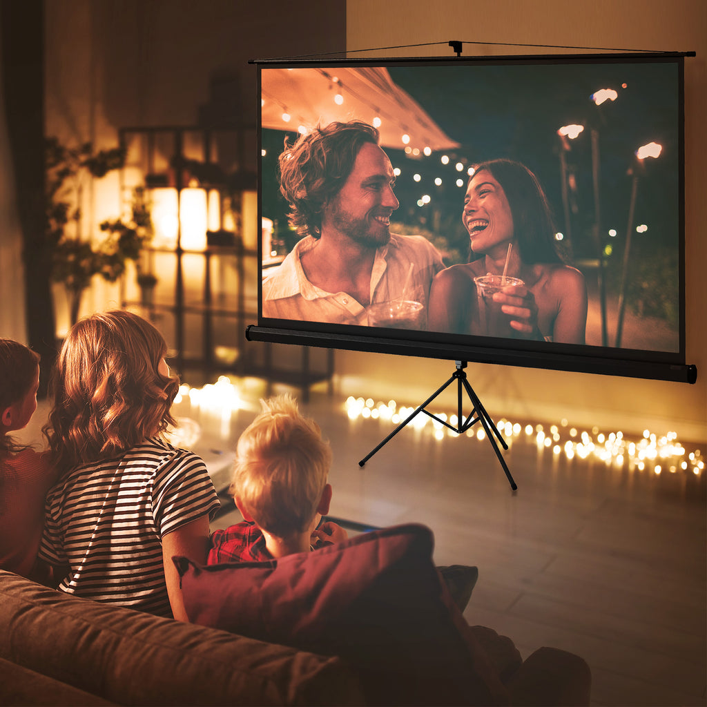 Beamer Leinwand mit Stativ 221 x 124 cm 100 Zoll 16:9 HD 4K Rollo-Leinwand