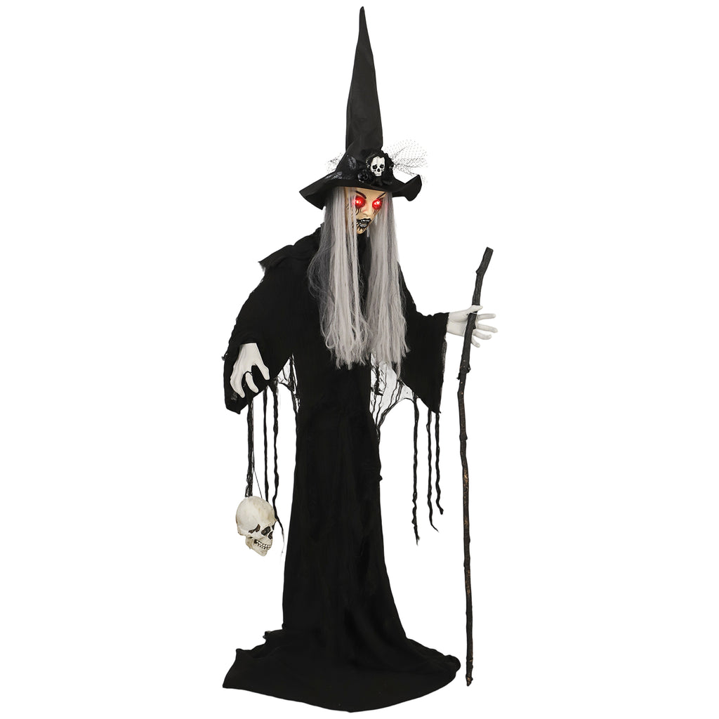 170 cm Halloween Dekoration Halloween Hexe mit LED-Lichter, Soundfunktion verstellbare Arme, Kopf