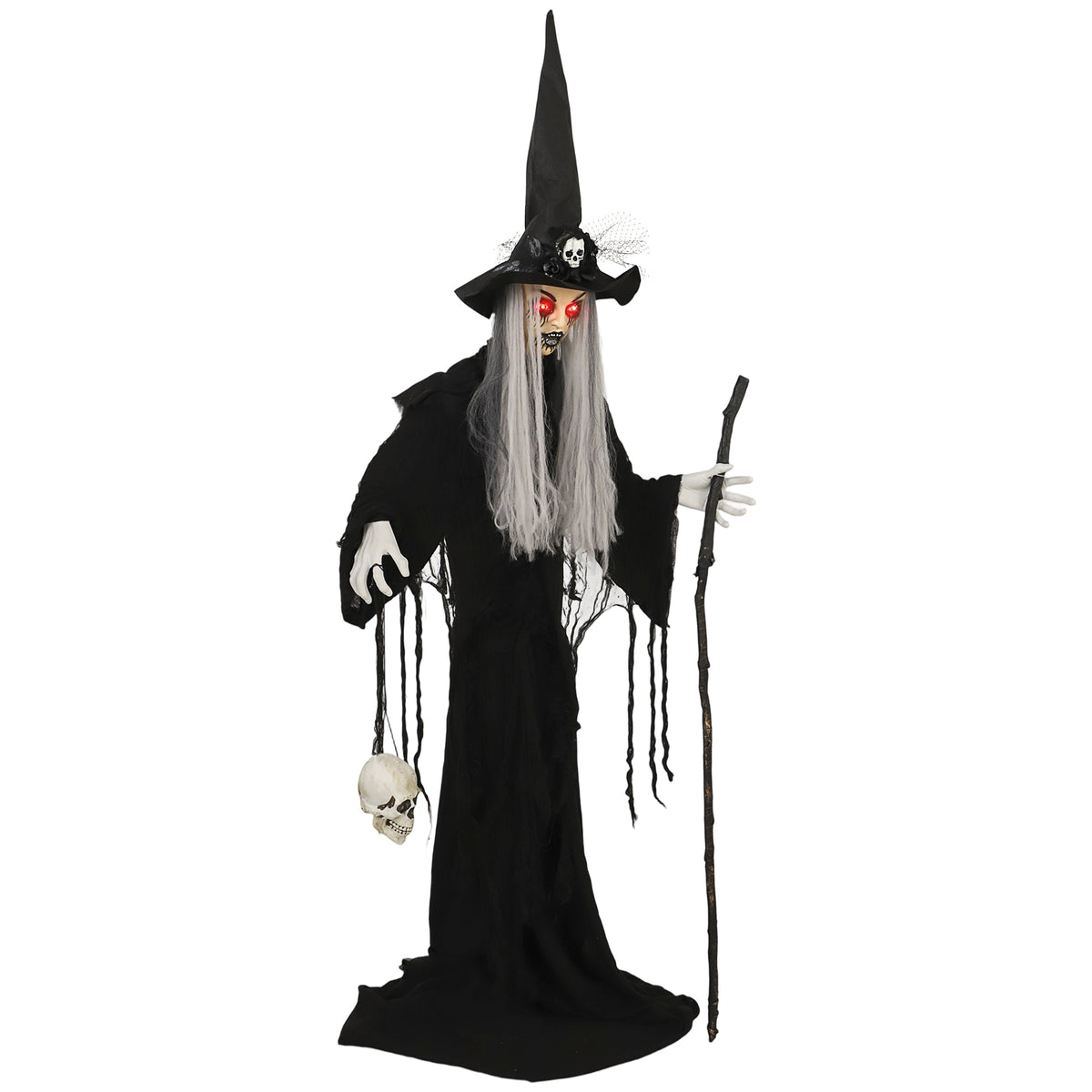170 cm Halloween Dekoration Halloween Hexe mit LED-Lichter, Soundfunktion verstellbare Arme, Kopf