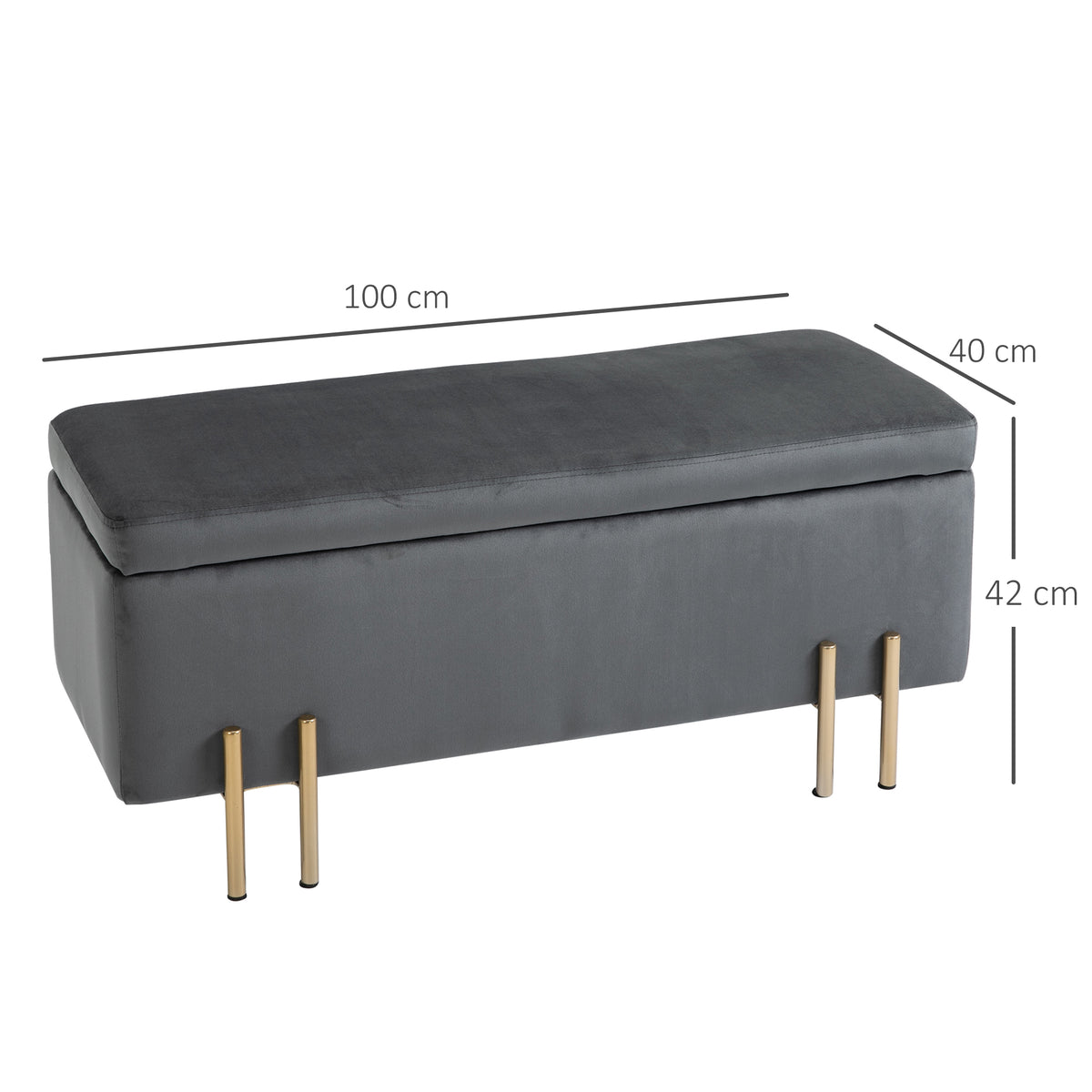 Sitzbank mit Stauraum Polsterbank mit Samtoptik, Sitztruhe mit Metallbeine, Truhenbank für Wohnzimmer Schlafzimmer Flur 100 x 40 x 42 cm, Dunkelgrau