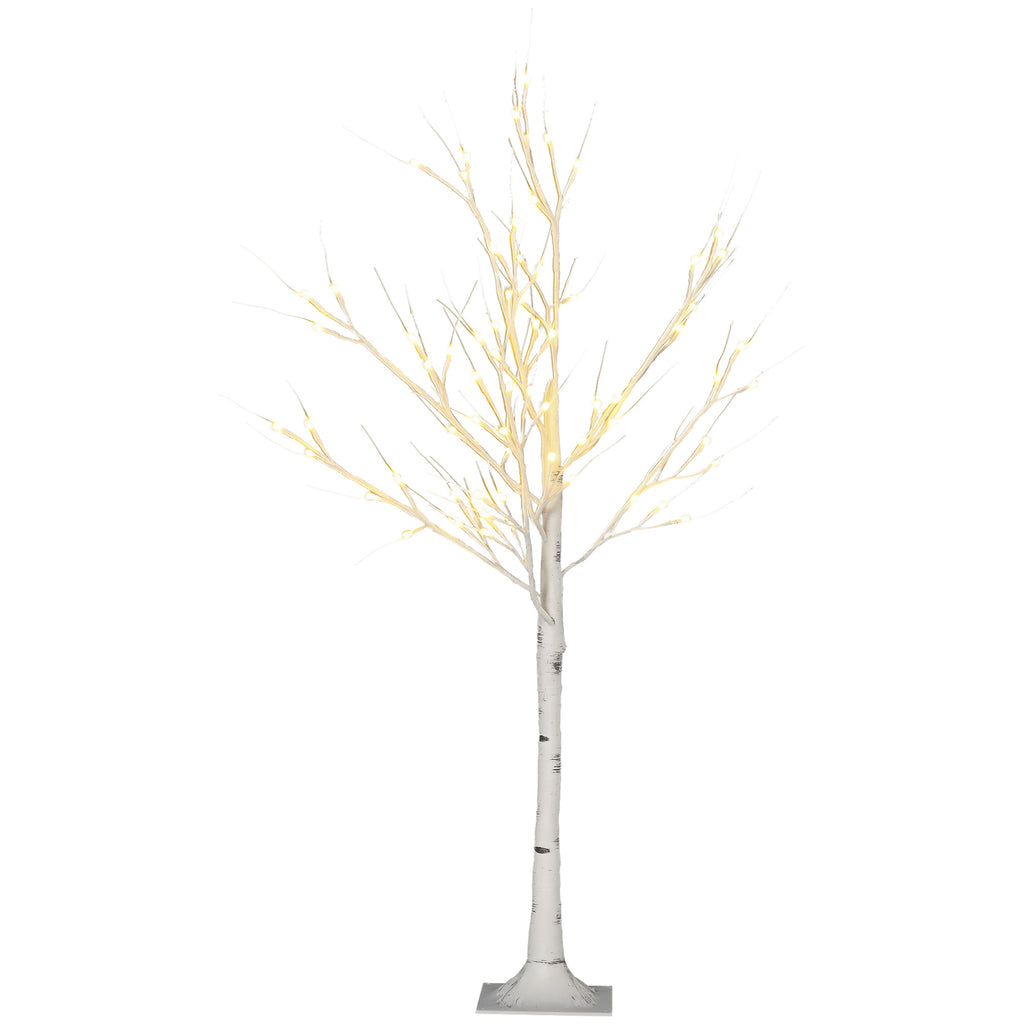 Kunstbaum, Kunstbirke, mit LED-Beleuchtung, warmweiß, realistische, weiße Rinde, 17L x 17B x 120H cm
