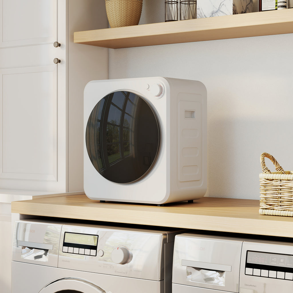 Mini Wäschetrockner 4 kg mit 5 Programme bis zu 60℃ 800W/400W Ablufttrockner mit Edelstahltrommel Weiß