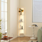 LED Standleuchte, Eckregal, dimmbar, 4 Ablagen, warmweißes Licht, 41x30x164cm, Eiche
