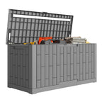 Gartenbox 379 Liter Wasserdicht Abschließbar UV-beständig Auflagenbox mit Holzoptik für Garten 122,5x56x62cm Grau