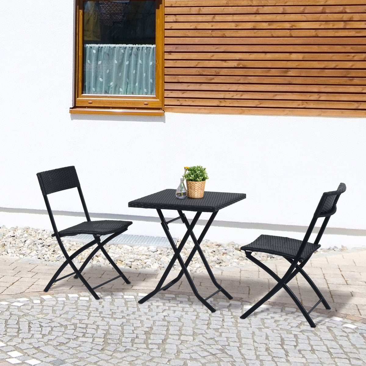 2-Seater Rattan Furniture Set-Black