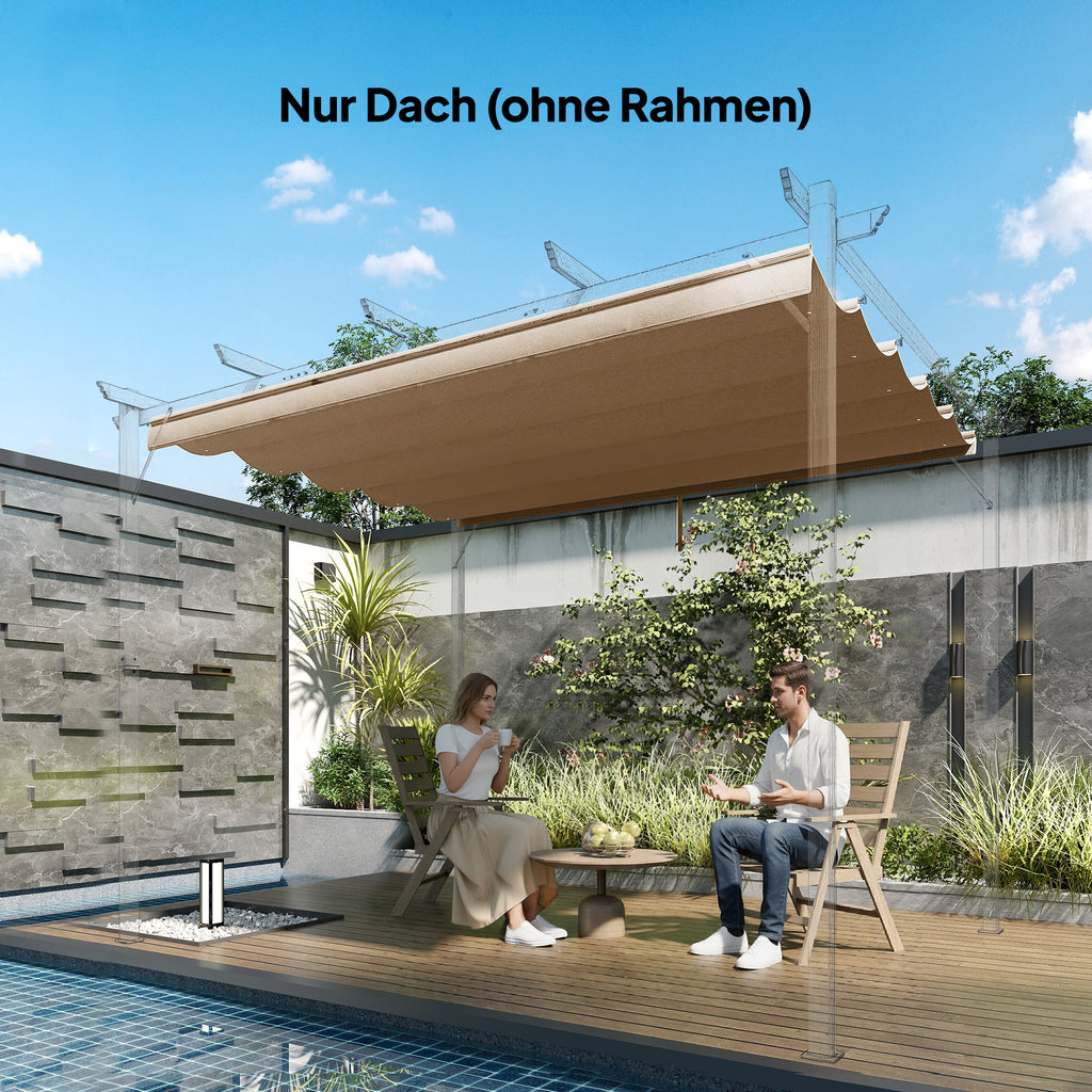 Retractable Pergola Cover, 2.55 x 2.5 m Replacement Canopy Fabric for 3 x 3 m Frame, Roof Top Only, Tan