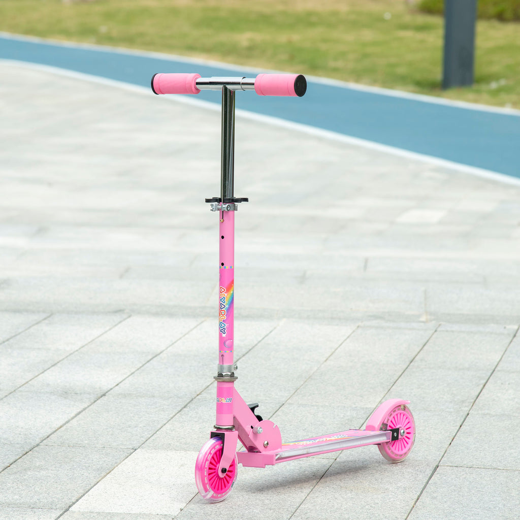 Kids Scooter, with Lights, Music, Adjustable Height, Foldable Frame, for Ages 3-7 Years - Pink