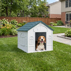 Plastic Weather-Resistant Dog House, for Indoors and Outdoors, Medium Dogs - White and Blue