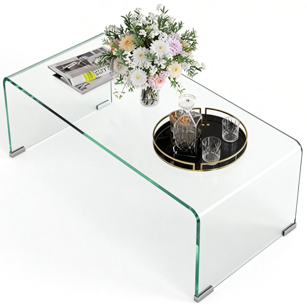 Stabiler Couchtisch aus Glas, einteiliges Design, schlicht und modern, 80 x 45 x 35 cm, Transparent