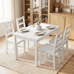 5-teiliges Esszimmer-Set für 4 Personen, rechteckiger Esstisch und Stühle aus massivem Holz, für kleine Räume, Weiß
