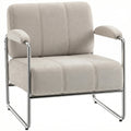 Moderner Sessel, Akzentstuhl mit breitem Sitz und dicker Polsterung, Chenille-Polsterstuhl fürs Wohnzimmer, Beige