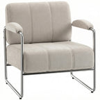 Moderner Sessel, Akzentstuhl mit breitem Sitz und dicker Polsterung, Chenille-Polsterstuhl fürs Wohnzimmer, Beige