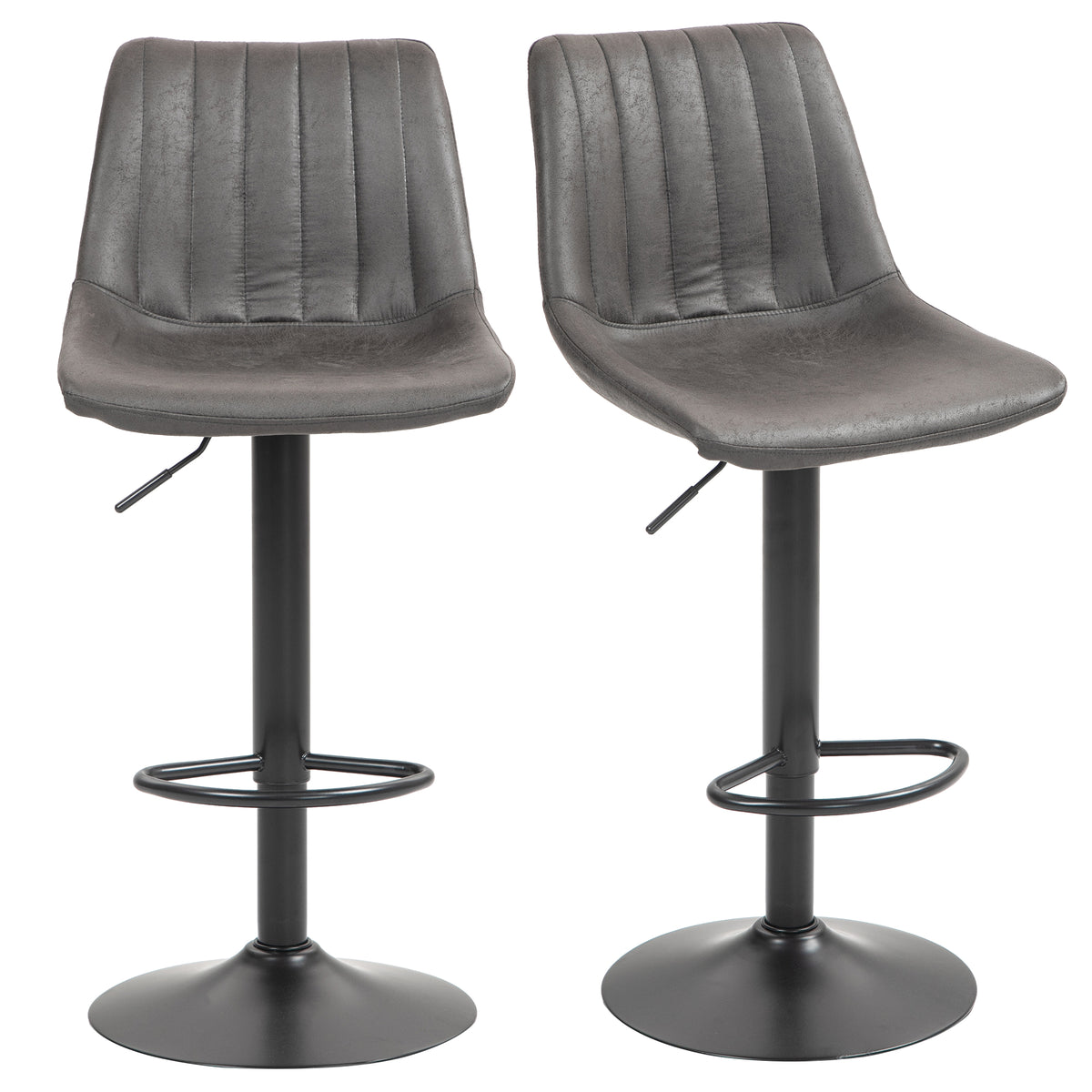 2er-Set Barhocker im Retrodesign, inkl. Fußstütze, höhenverstellbar, Gaslift, Dunkelgrau