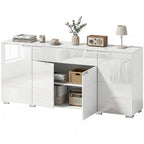 Hochglanz-Sideboard, moderne Kommode mit 4 Türen und verstellbaren Einlegeböden, Soft-Close-Funktion, Weiß