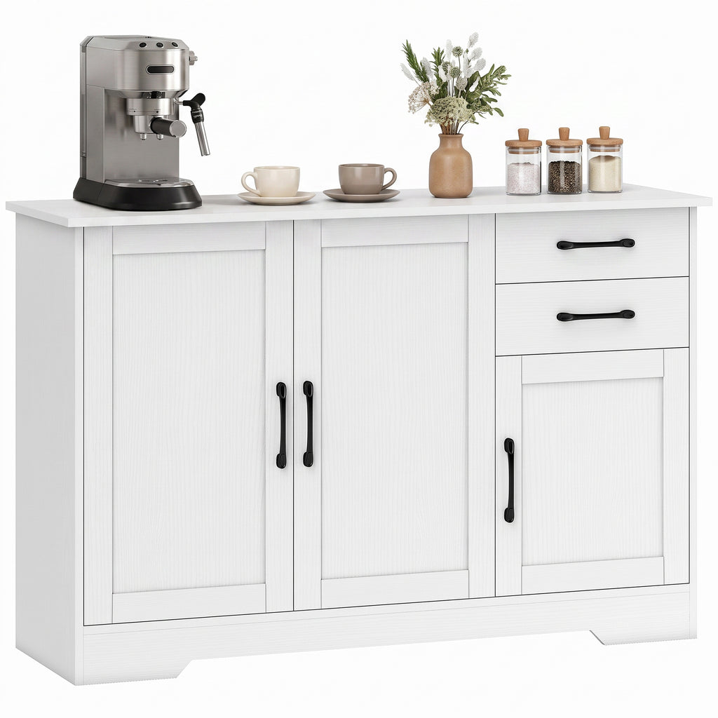 Sideboard Küchenschrank mit Soft-Close-Türen, 2 Schubladen, Weiß