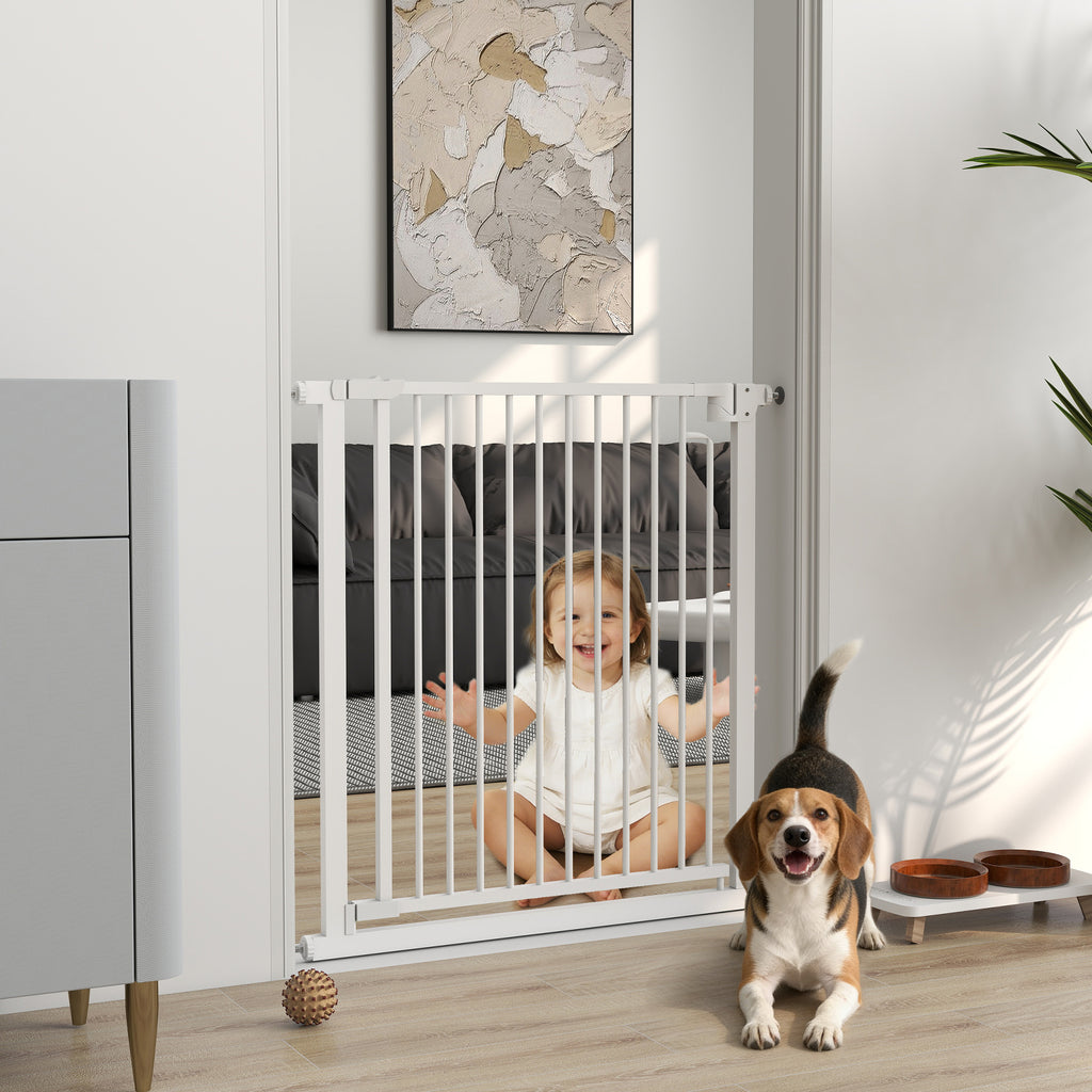 Treppenschutzgitter Absperrgitter ohne Bohren mit automatische Schließung für Kinder Küche Treppe 76-80 x 76 cm Weiß