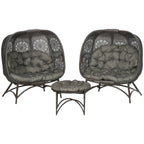 Gartenmöbel-Set, 2 Korbsessel mit Beistelltisch, faltbar, Sitzauflagen, Metallgestell, Farbe: Sand