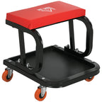Workshop Stool, Rolling Machine Stool with 360° Swivel, Padded Seat, Tool Tray, Red