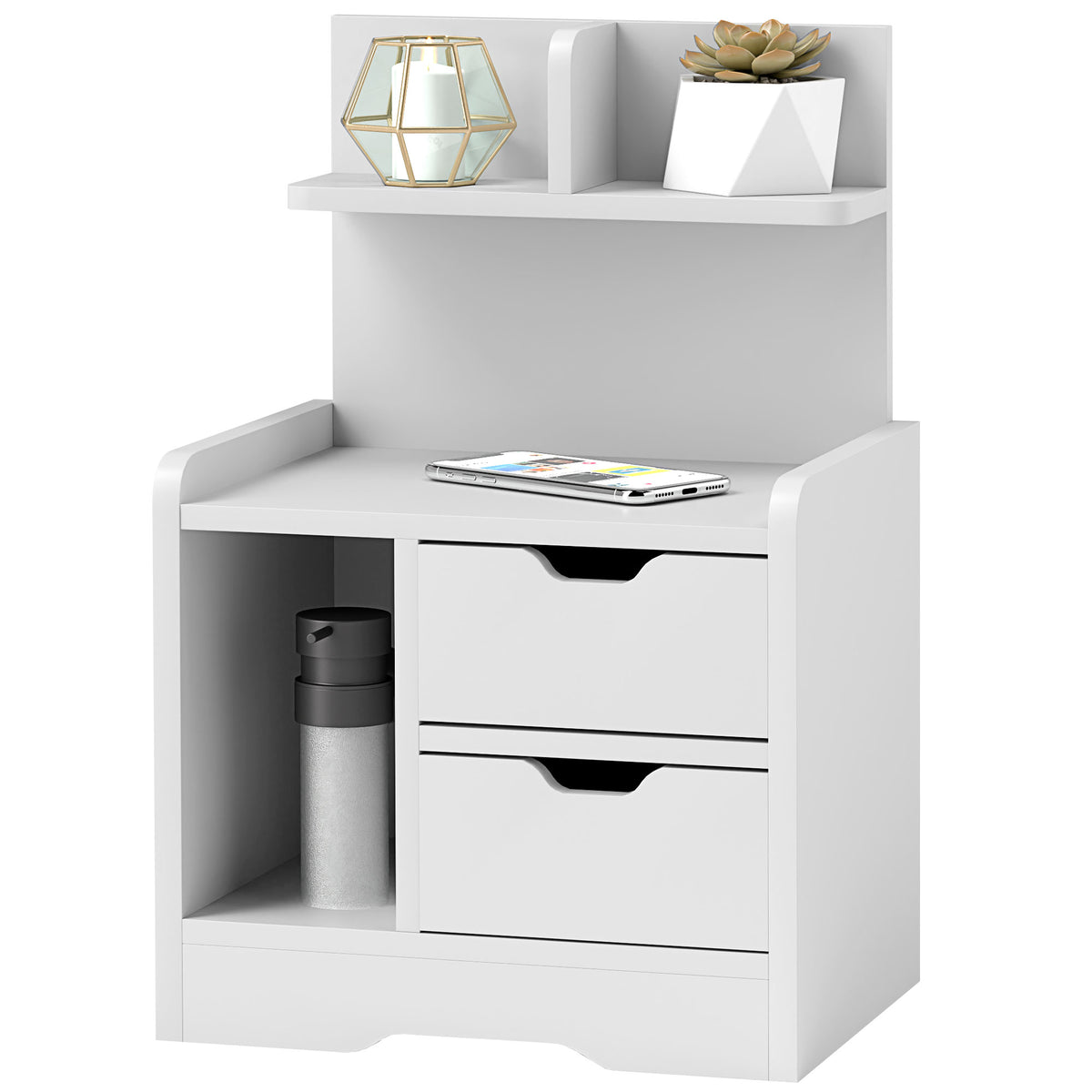 Nachttisch mit 2 Schubladen, offener Ablage, 40x30x60 cm, Wei?