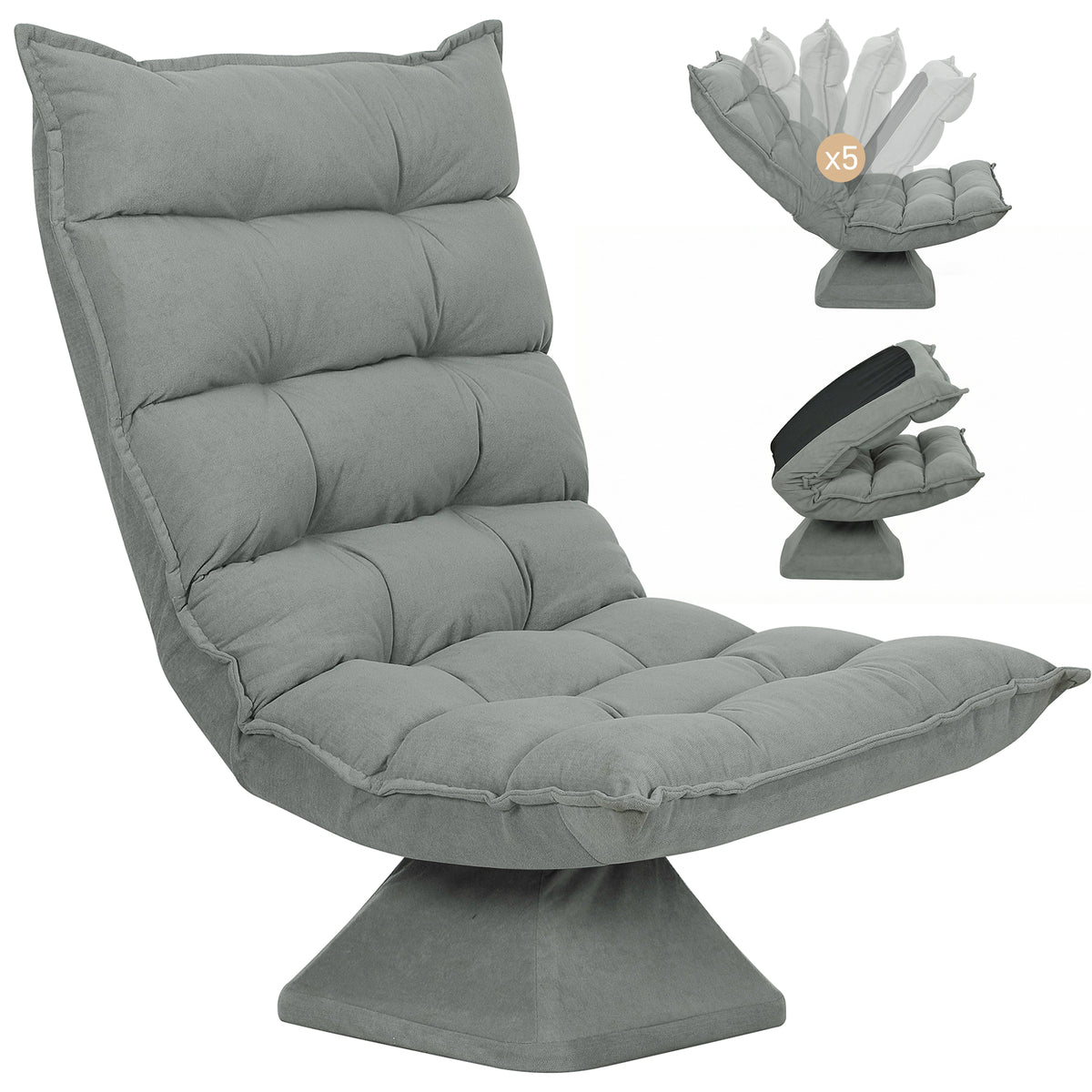 Relaxsessel Lesesessel, drehbar, 62 cm x 70 cm x 95 cm, Hellgrau