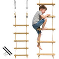 Strickleiter für Kinder 5-stufige Kletterleiter mit 2 Karabinern 2 Baumgurten für 3-8 Jahre 40 x 3,5 x 180 cm Naturholz