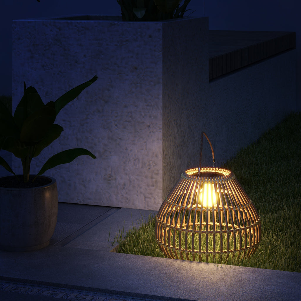 Gartenleuchte Solarleuchte Garten-Solarleuchte, PE-Rattan, Boho-Design, 31 cm x 31 cm x 32 cm, Gelb